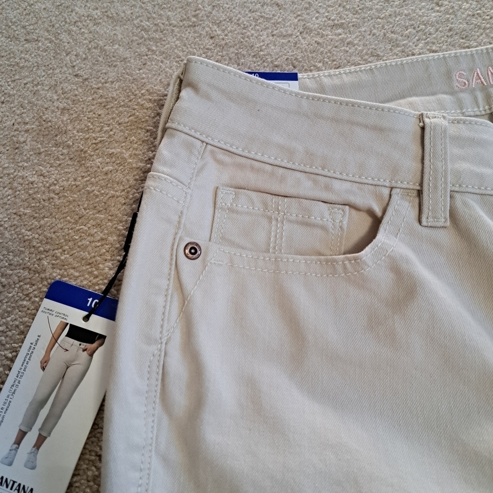 Santana Jeans Cropped Cream Denim Women's Size 10 Capri Stretch Pants NWT - Picture 4 of 10